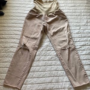 Pale pink distressed maternity pants